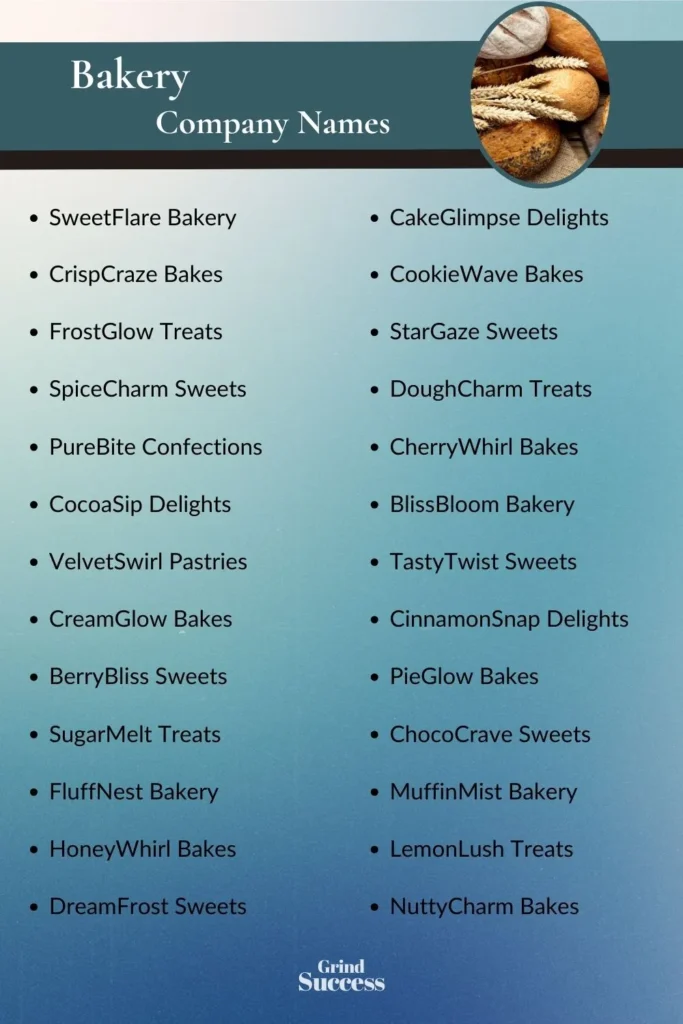 Bakery Company Name Ideas List