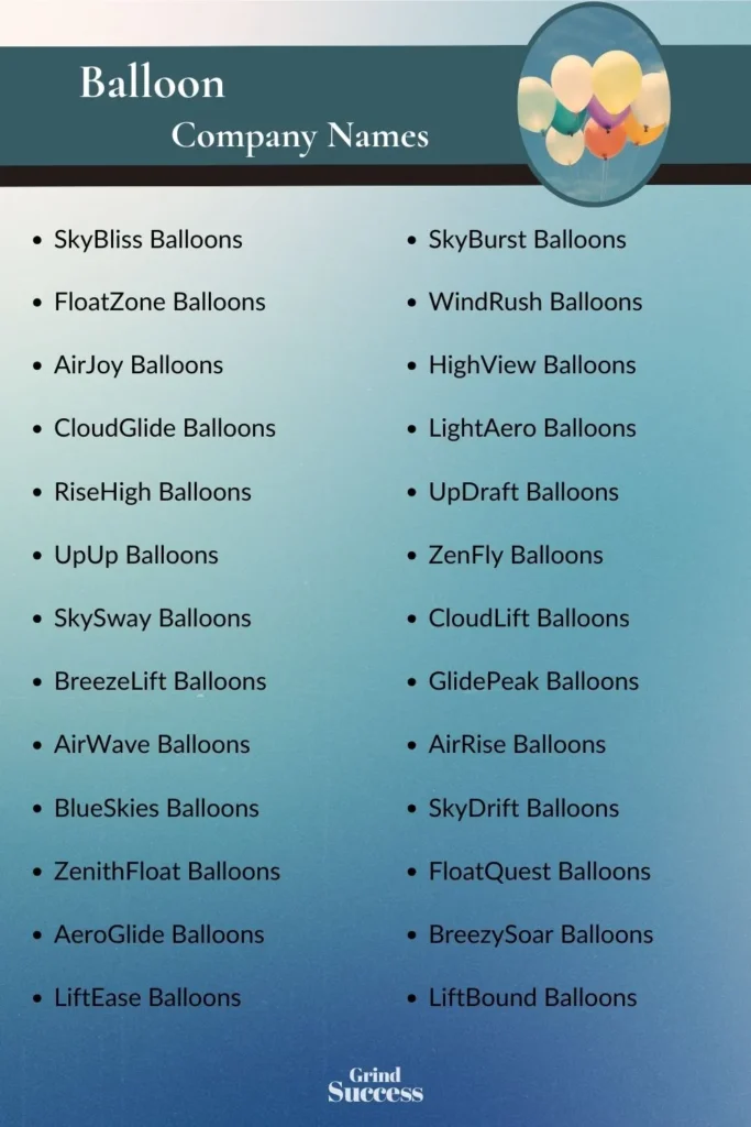Balloon Company Name Ideas List