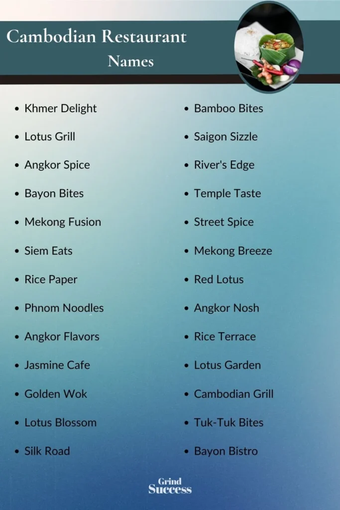 Cambodian Restaurant name list