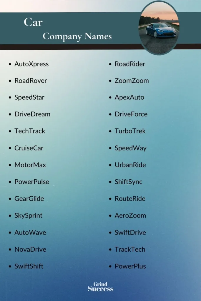 Car Company Name Ideas List
