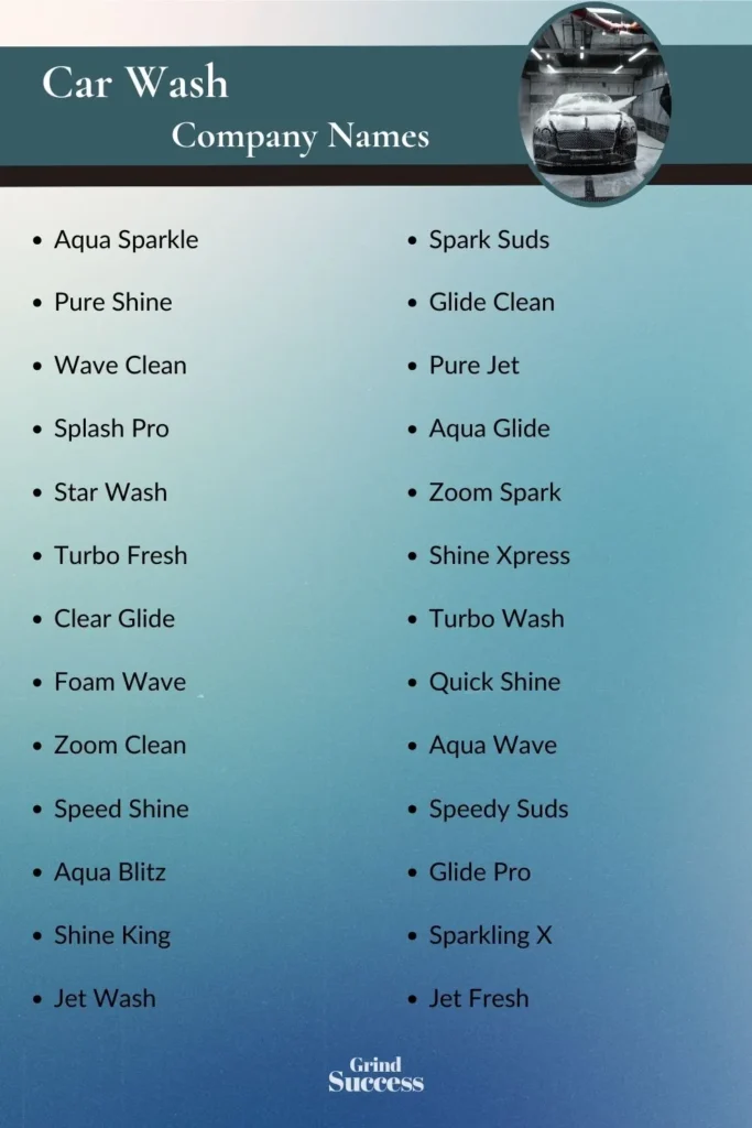 Car Wash Company Name Ideas List
