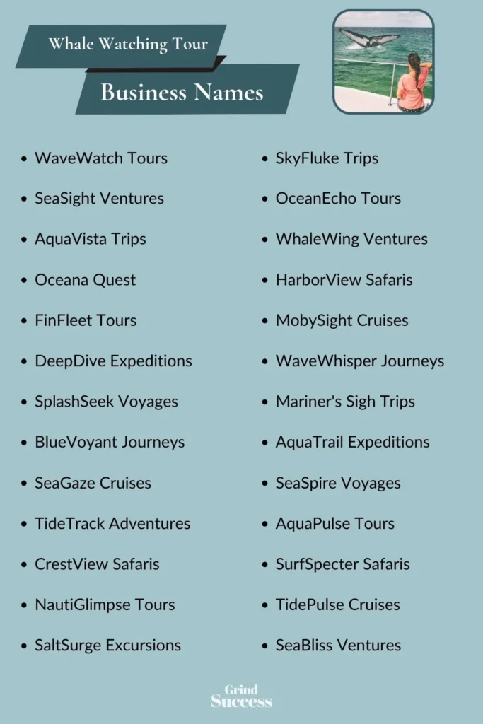 Catchy whale watching tour business name ideas