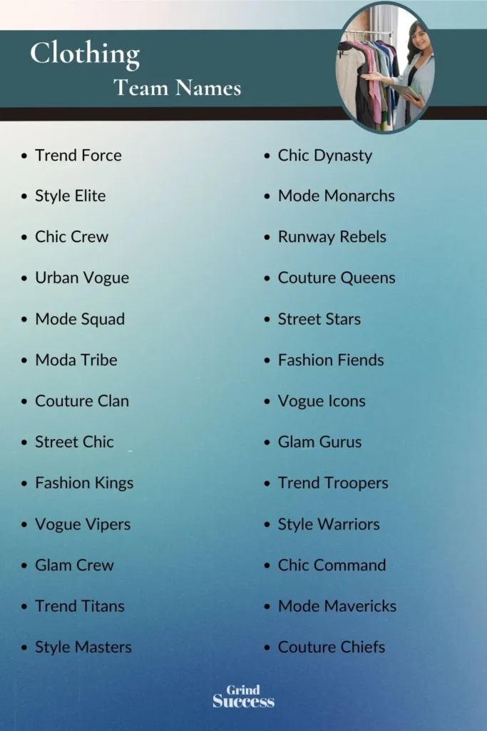 Clothing Team Name Ideas List