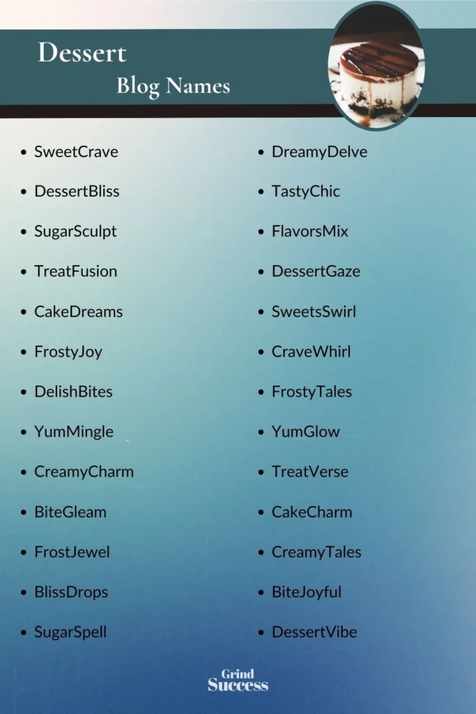 Dessert Blog Name Ideas List