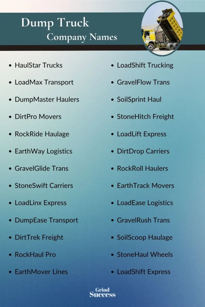 Dump Truck Company Name Ideas List