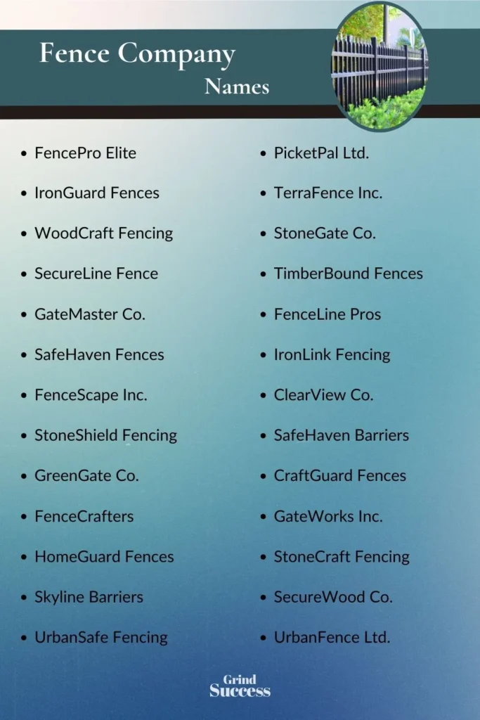Fence Company Name Ideas List