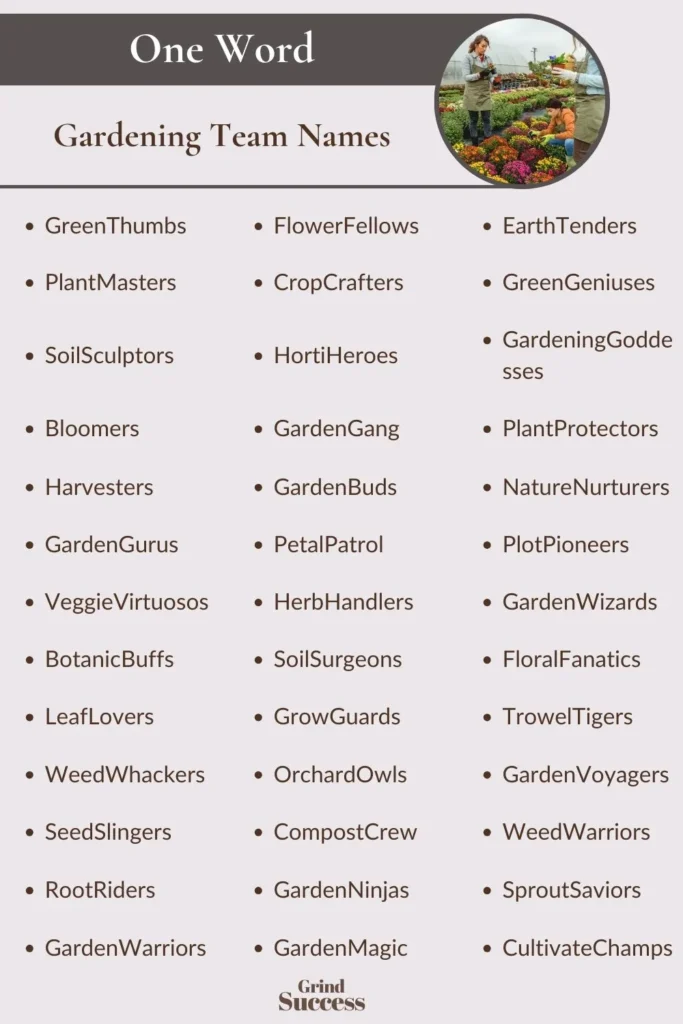 Gardening Team Name Ideas List