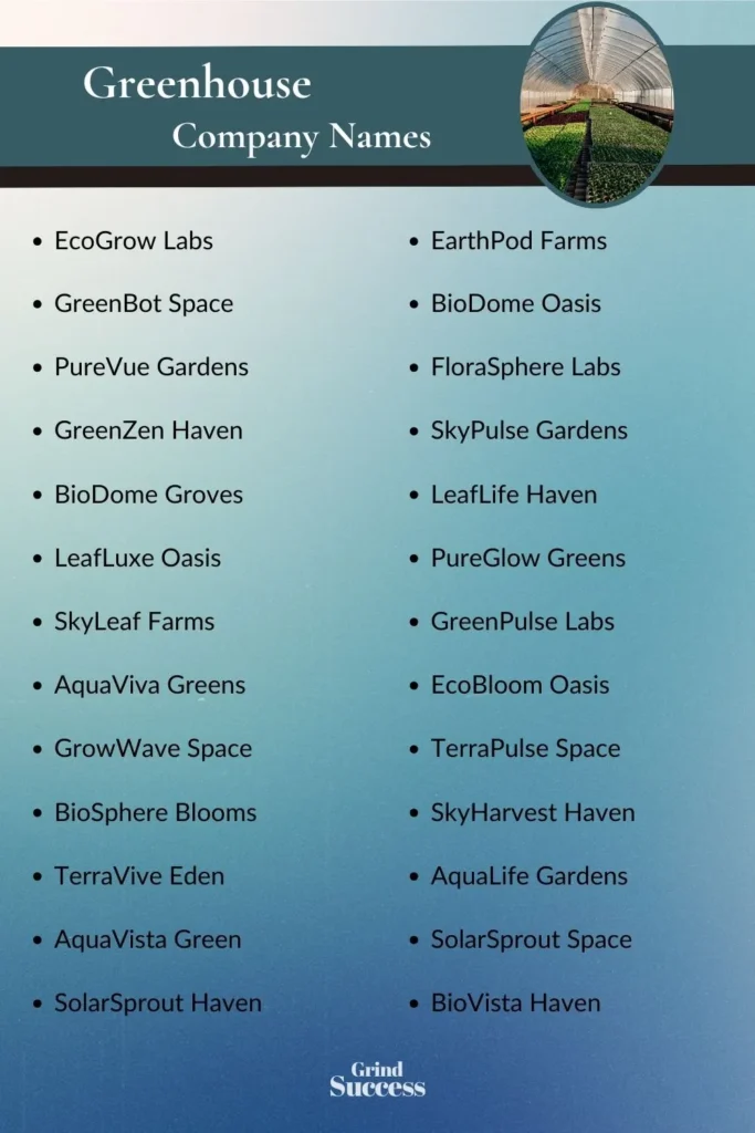 Greenhouse Company Name Ideas List
