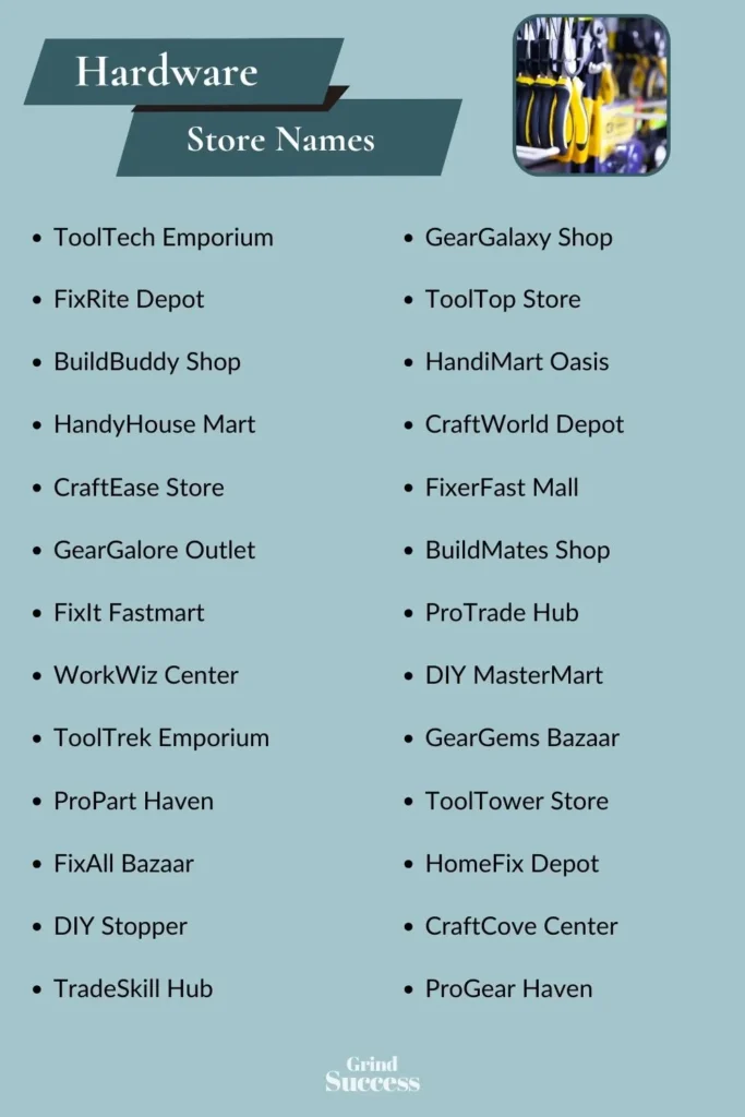 Hardware Store name list