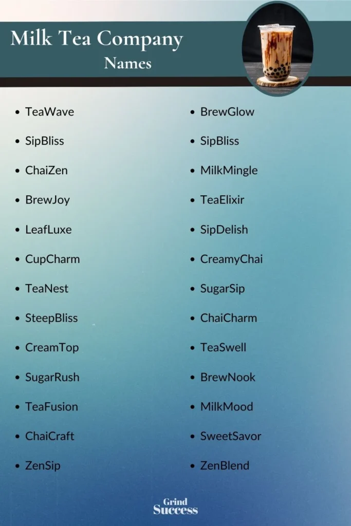 Milk Tea Company name list