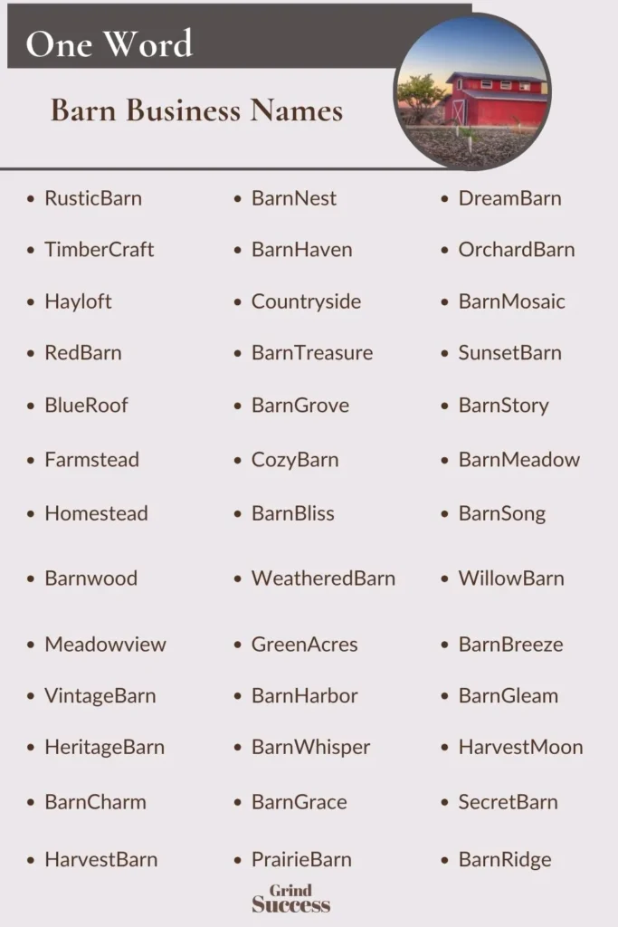 One-Word Barn Business Names Ideas