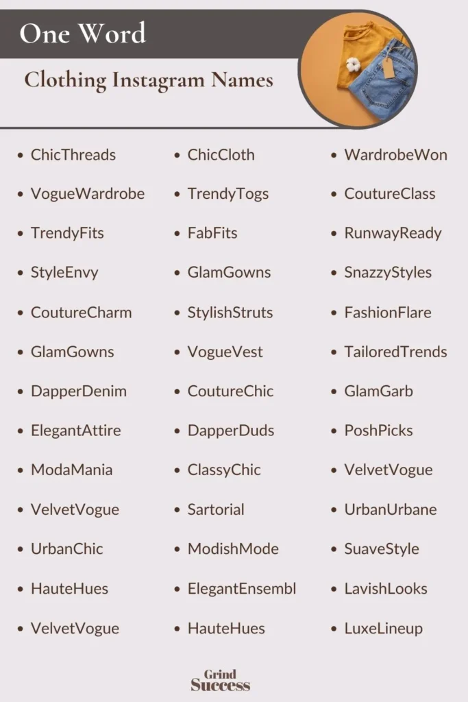 One-Word Clothing Instagram Name Ideas