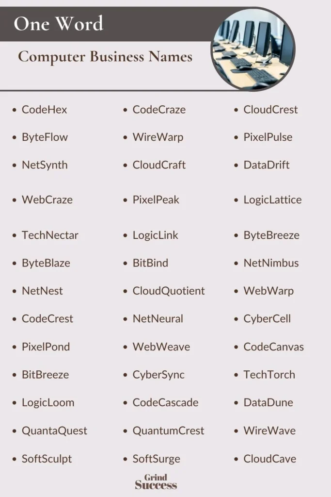 One-Word  Computer Business Names Ideas