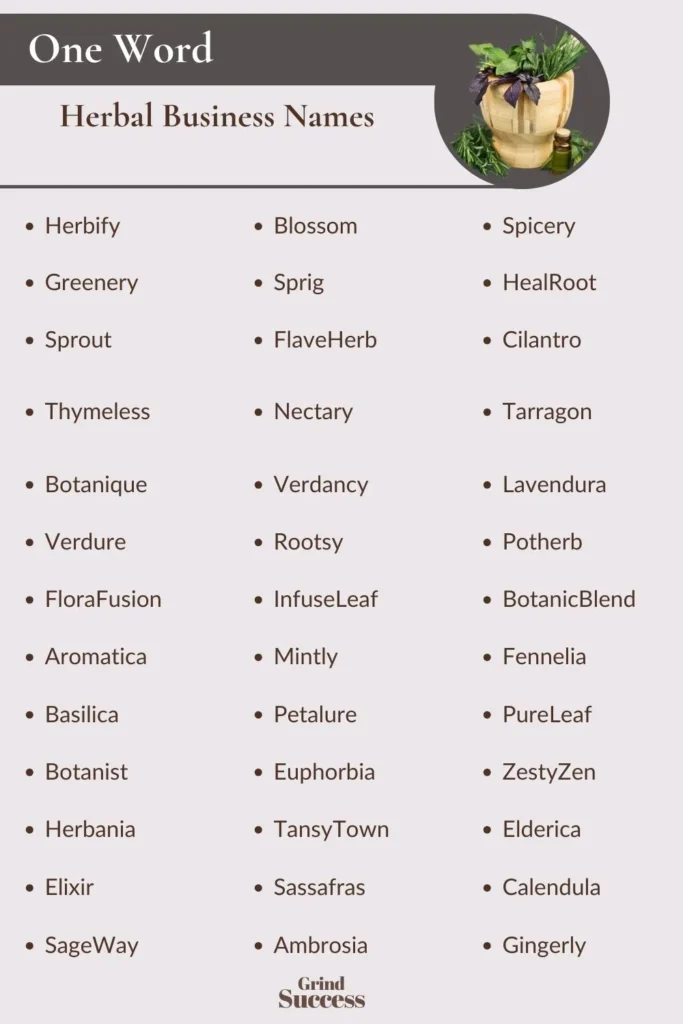 One-Word Herbal Business Names Ideas