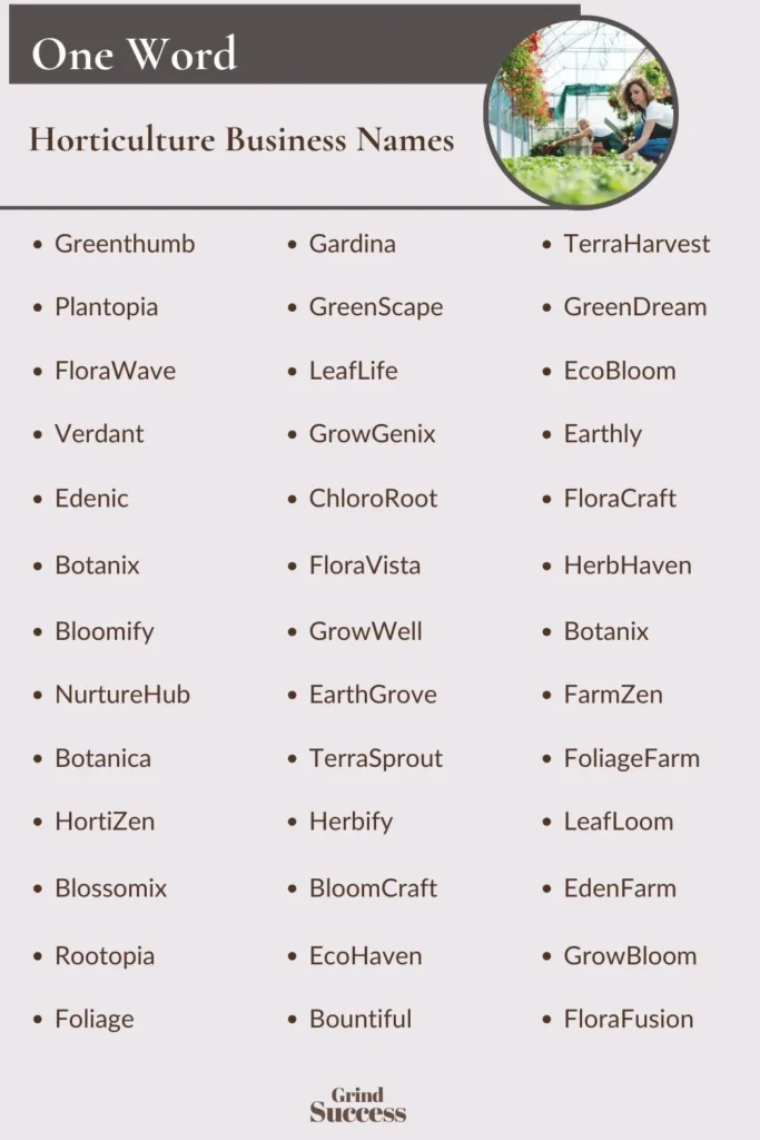 One-Word Horticulture Business Names Ideas
