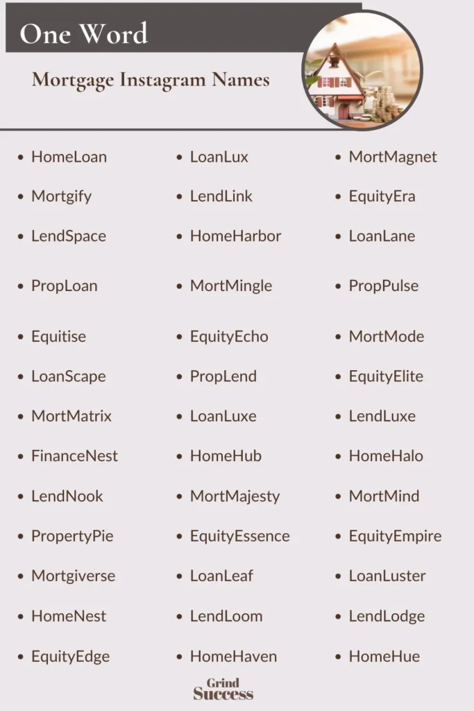 One-Word Mortgage Instagram Names Ideas