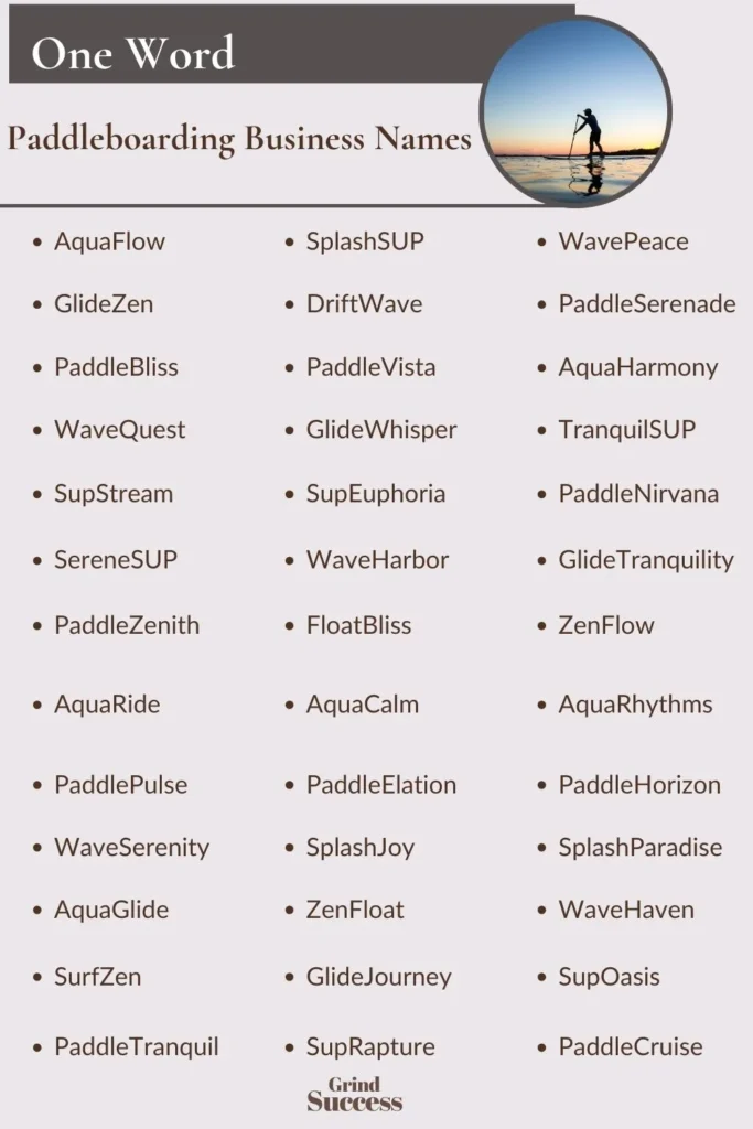 One-Word Paddleboarding Business Names Ideas