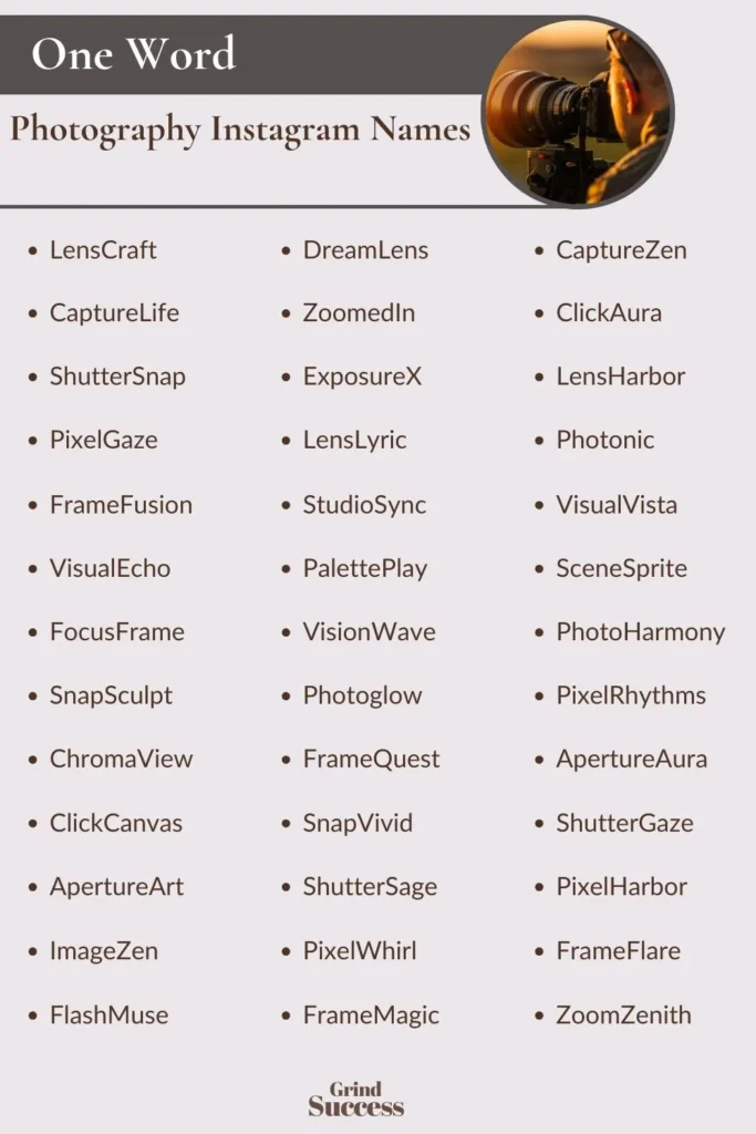 One-Word Photography Instagram name Ideas