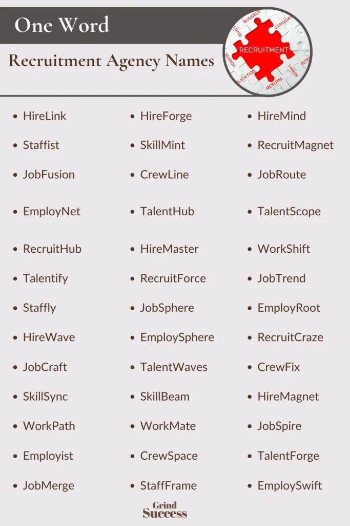 One-Word Recruitment Agency Names Ideas