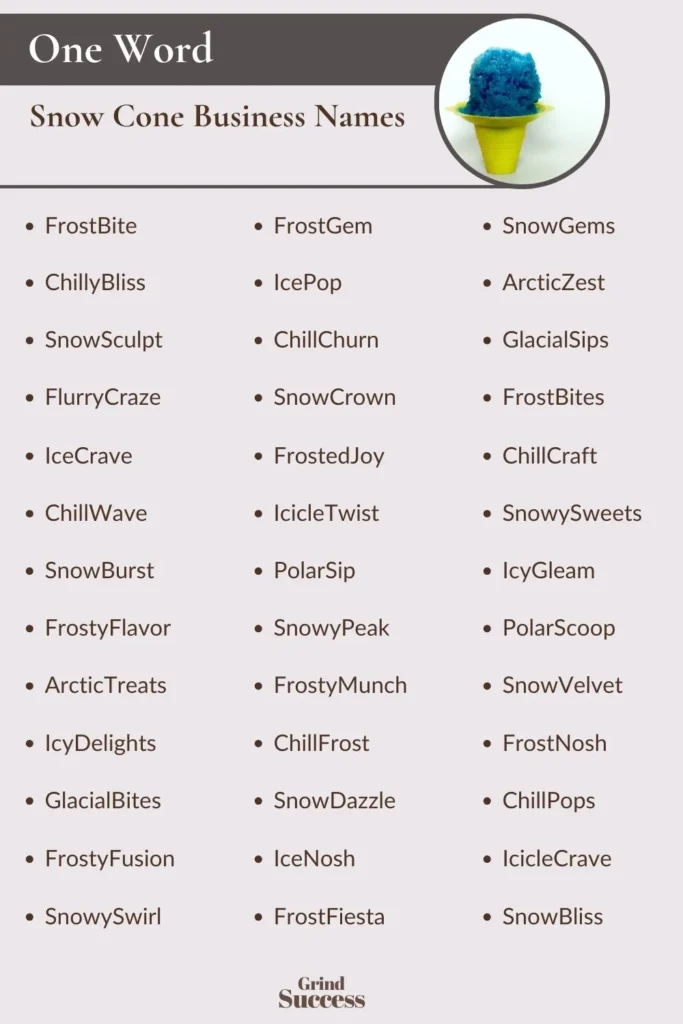 One-Word Snow Cone Business Names Ideas