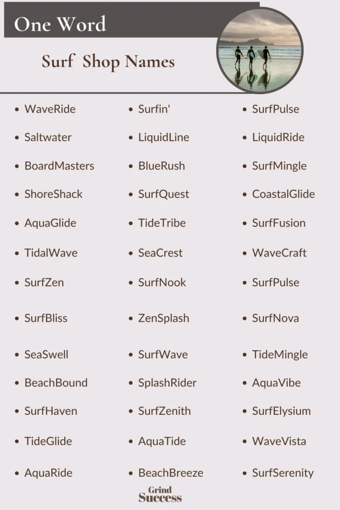 One-Word Surf  Shop Names Ideas