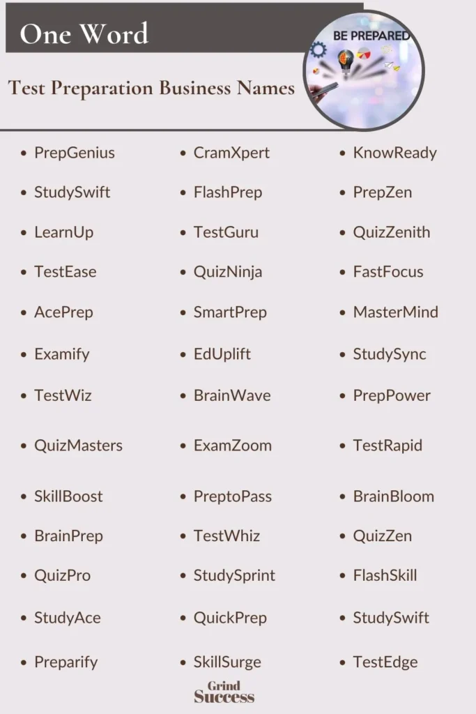 One-Word Test Preparation Business Names Ideas