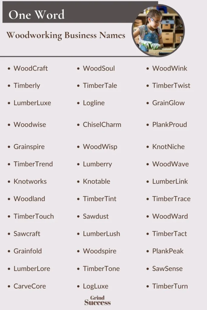One-Word Woodworking Business Names Ideas