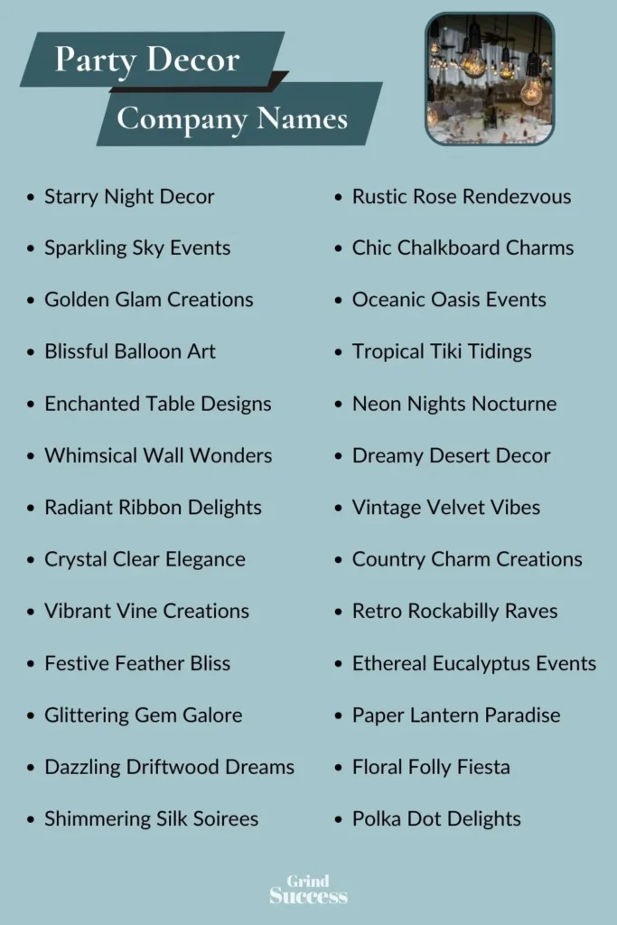Party Decor Company Name Ideas List