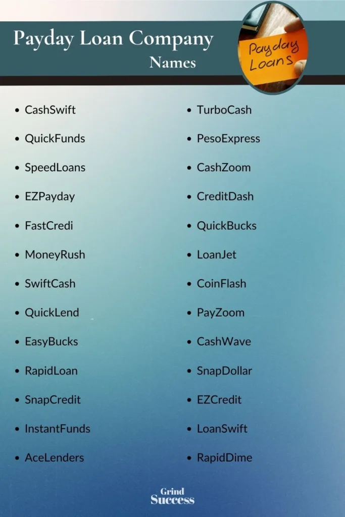 Payday Loan company name list
