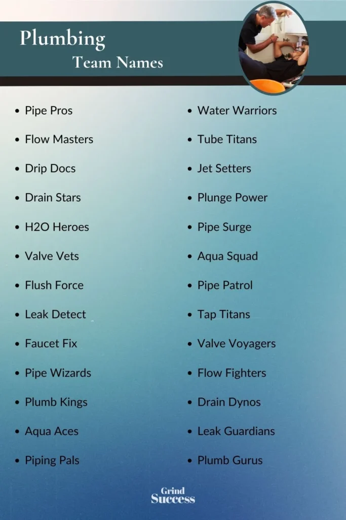 Plumbing Team Name Ideas List