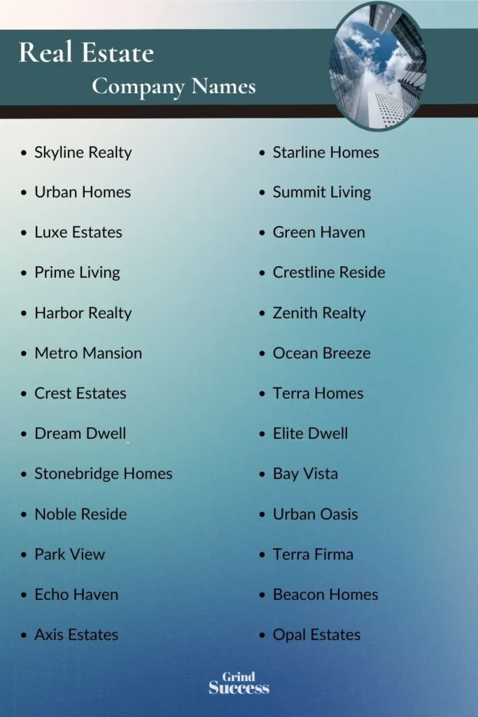 Real Estate Company Name Ideas List