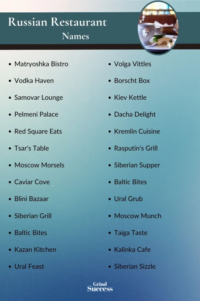 Russian Restaurant name list