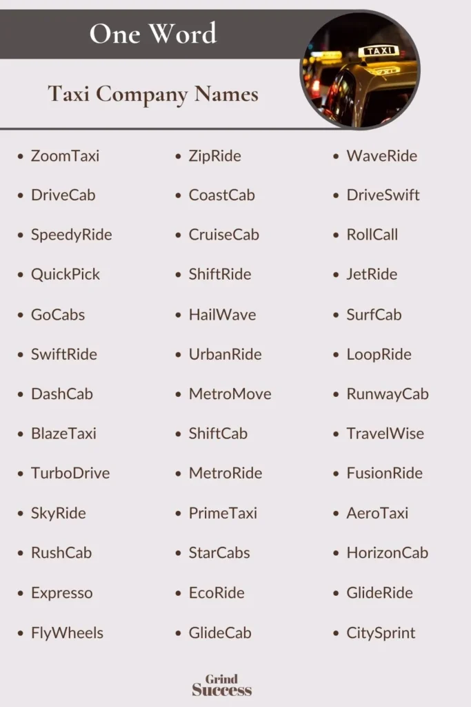Taxi Company Name Ideas List