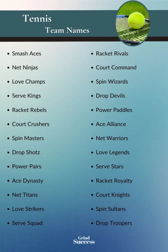 Tennis Team Name Ideas List
