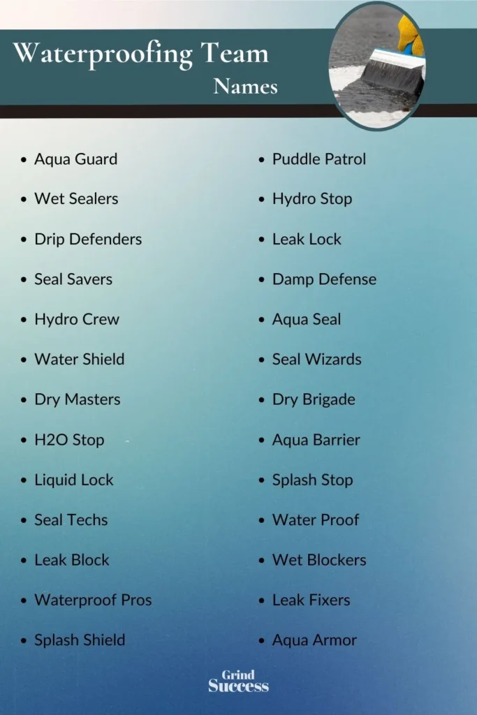 Waterproofing Team Name Ideas List