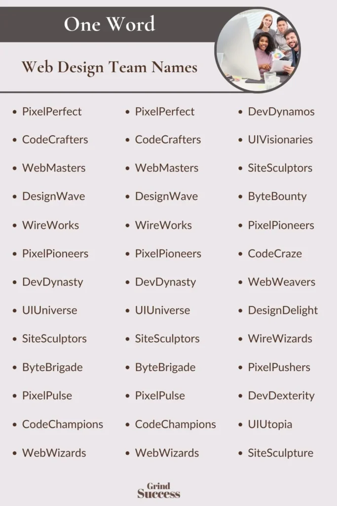 Web Design Team Name Ideas List