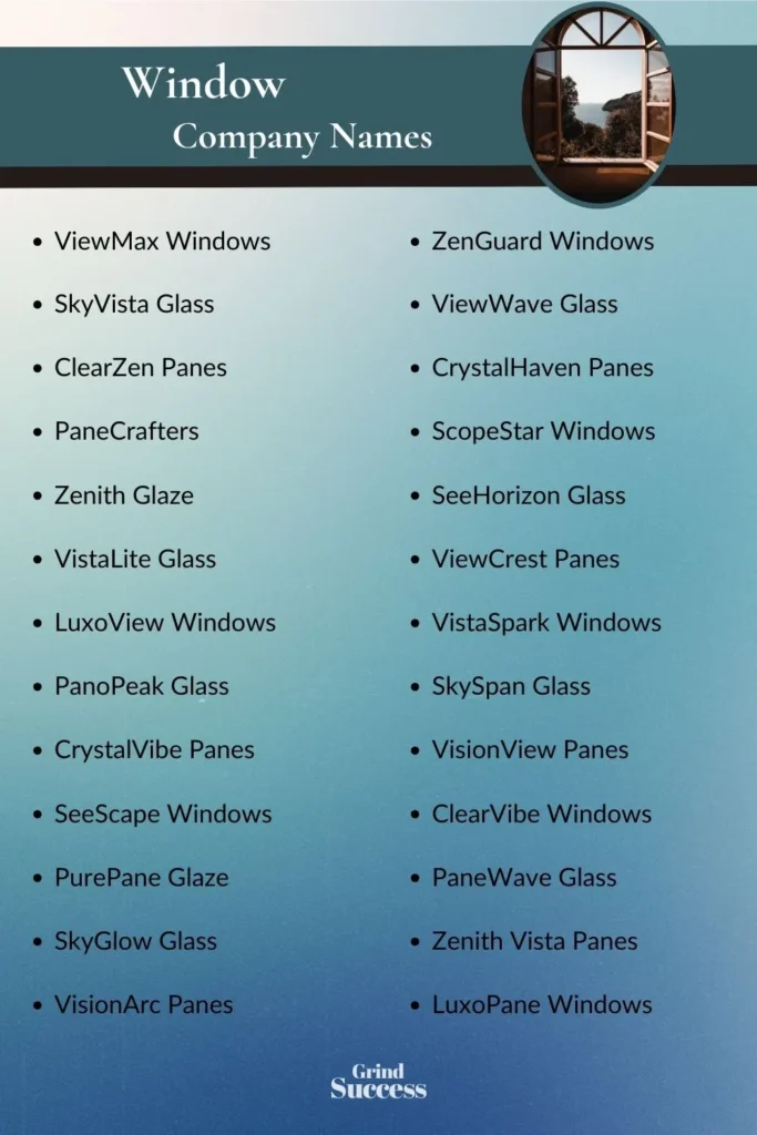 Window Company Name Ideas List